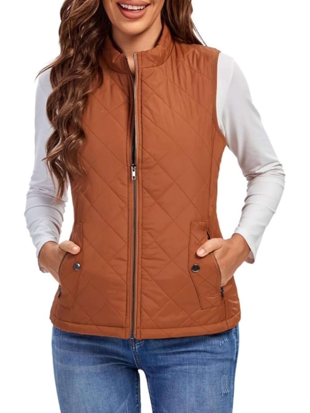 Lightweight Quilted Puffer Vest for Women, Stand Collar Zip Gilet, Stylish